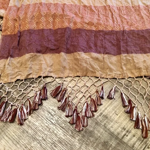 Free People Orange Patterned Lattice Fringe Scarf - Picture 6 of 7